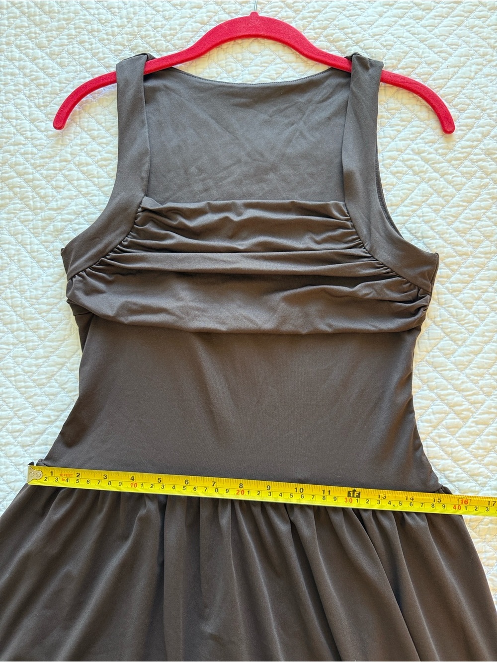 SHEIN New Dark Brown Ruched Square Neck Soft Stretch Maxi Dress size Petite SP - Picture 9 of 13